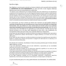 NOTA SOBRE DEPORTISTAS DE ALTO RENIDIMIENTO