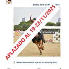 🗓️Del 12 al 16 de noviembre CAMPEONATO DE ANDALUCÍA SALTO DE OBSTÁCULOS. Federación Andaluza de Hípica, instalaciones Dehesa Montenmedio, Vejer de la Ftra. (Cádiz).<br><span style="color:#FF0000"><b>APLAZADO (19 al 23/11/2025)</b></span>