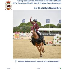 🗓️Del 19 al 23 de noviembre CAMPEONATO DE ANDALUCÍA SALTO DE OBSTÁCULOS. Federación Andaluza de Hípica, instalaciones Dehesa Montenmedio, Vejer de la Ftra. (Cádiz).