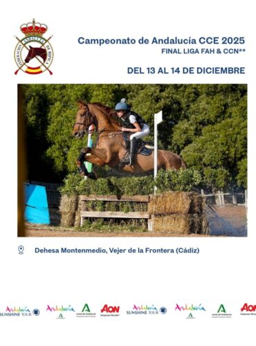 🗓️Del 13 al 14 de diciembre CAMPEONATO DE ANDALUCÍA DE CCE. Federación Andaluza de Hípica, instalaciones Dehesa Montenmedio, Vejer de la Ftra. (Cádiz).