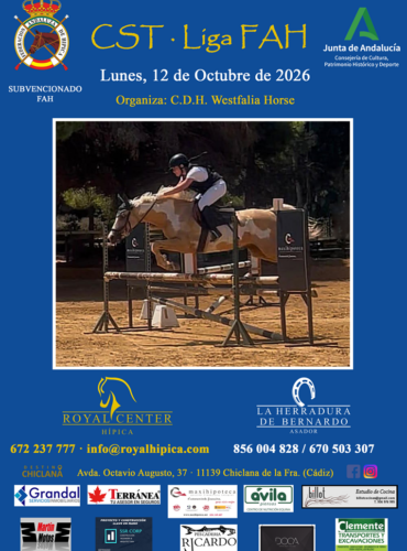 🗓️12 De octubre CST LIGA FAH PROV. CÁDIZ. C.D. Hípico Westfalia Horse, instalaciones Royal Center Hípica, Chiclana de la Fra. (Cádiz).